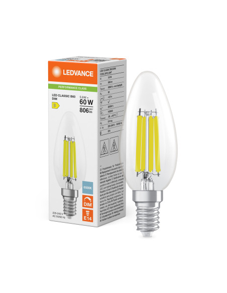 ŻARÓWKA LED P CLB60 DIM 5,9W 6500K zimna biała E14 FIL CL 806LM 