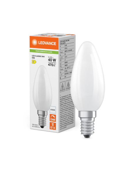 ŻARÓWKA LED P CLB40 DIM 3,4W 4000K neutralna biała E14 FIL FR 470LM 