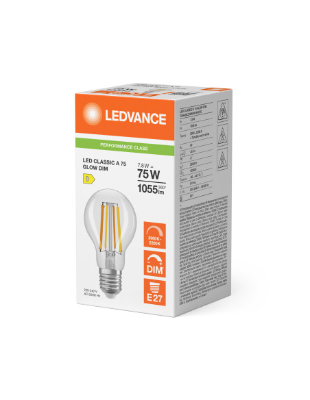 ŻARÓWKA LED P LED CLA75 GLOWDIM 7.8W 3000K...2200K ciepła biała CRI90  E27 FIL CL 1055LM  
