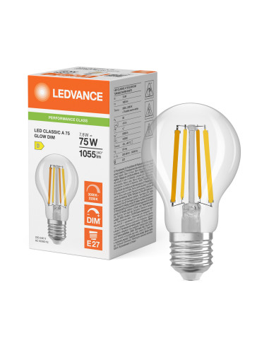 ŻARÓWKA LED P LED CLA75 GLOWDIM 7.8W 3000K...2200K ciepła biała CRI90  E27 FIL CL 1055LM  