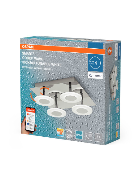 OPRAWA SMART+ MATTER ORBIS WALL WAVE TW 300x300 IP44 24W 1500LM 3000K...6500K TW CR ŁAZIENKOWA 