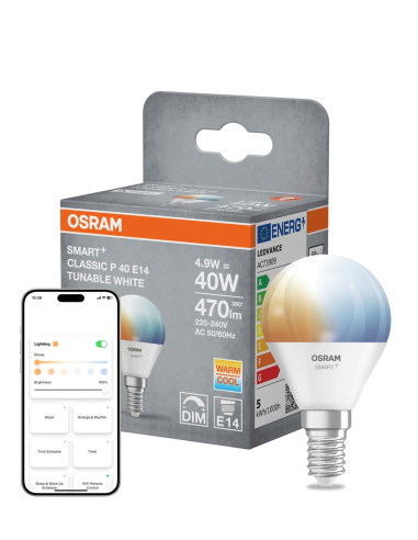 ŻARÓWKA LED SMART+ MATTER P40 TW 4.9W 2700-6500K 470LM FR E14 