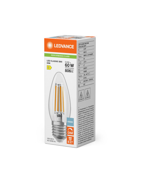 ŻARÓWKA LED P CLB60 DIM 5,9W 46500K zimna biała E27 FIL CL 806LM 