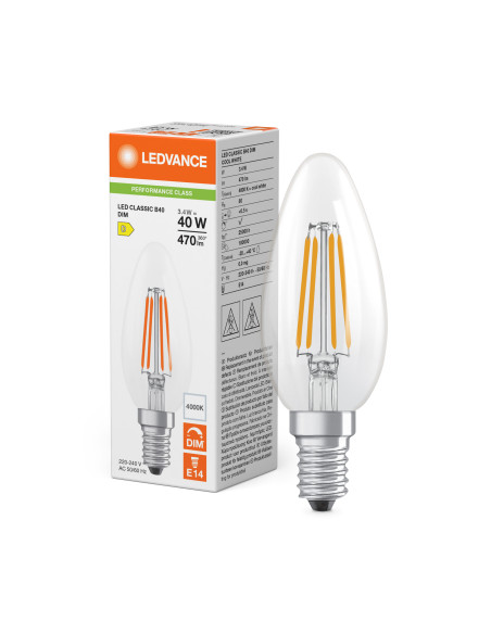 ŻARÓWKA LED P CLB40 DIM 3,4W 4000K neutralna biała E14 FIL CL 470LM 