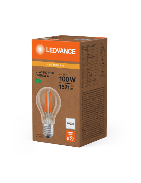 ŻARÓWKA LED S ENERGY EFFICIENCY CLA100 7,2W 4000K neutralna biała E27 FIL CL 1521LM KLASA A  