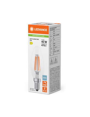 ŻARÓWKA LED P CLB40 DIM 3,4W 6500K zimna biała E14 FIL CL 470LM 