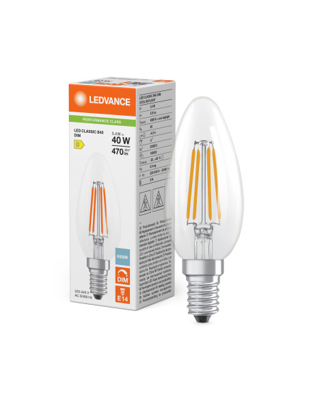 ŻARÓWKA LED P CLB40 DIM 3,4W 6500K zimna biała E14 FIL CL 470LM 