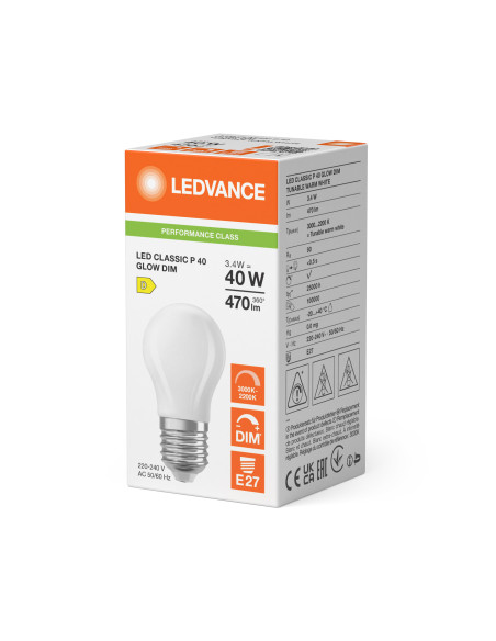 ŻARÓWKA LED P CLP40 GLOWDIM 3,4W CRI90 3000K...2200K ciepła biała  E27 FIL FR 470LM 