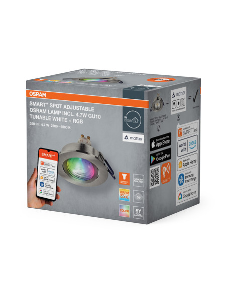 OPRAWA SMART+ MATTER LED SPOT ADJUST RGBW GU10 4.7W 315LM SATIN NICKEL 