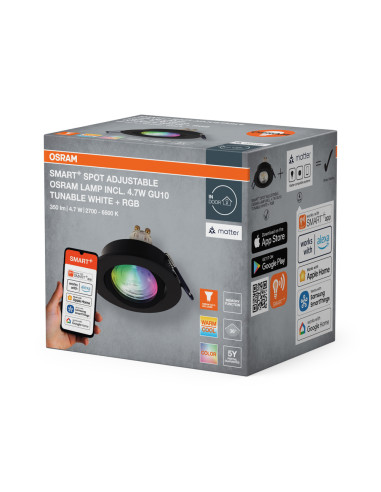 OPRAWA SMART+ MATTER LED SPOT ADJUST RGBW GU10 4.7W 315LM BLACK 