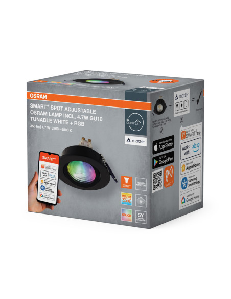 OPRAWA SMART+ MATTER LED SPOT ADJUST RGBW GU10 4.7W 315LM BLACK 